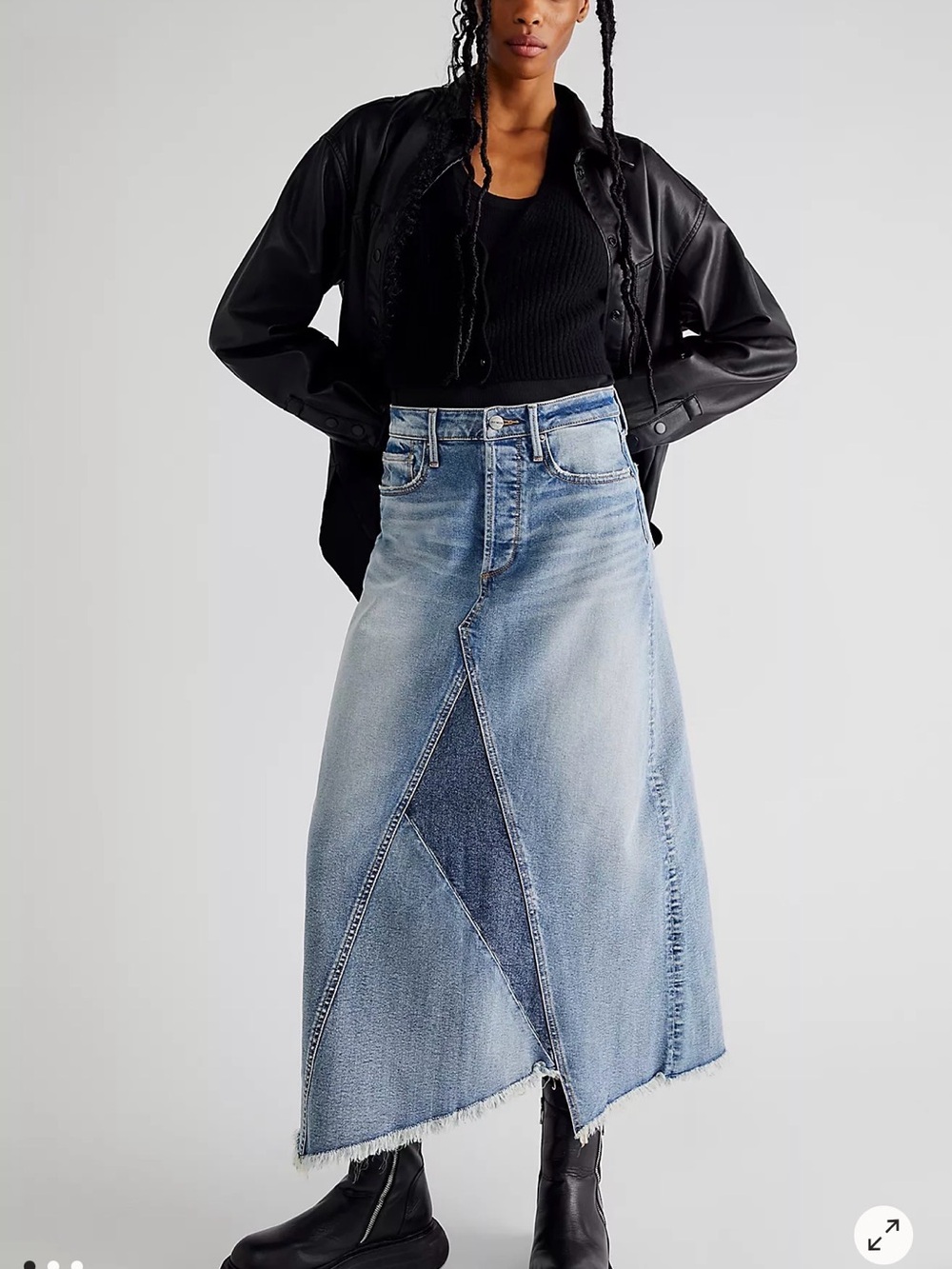 DRIFTWOOD Washed Blue Denim Maxi Skirt with Center Triangle Panel